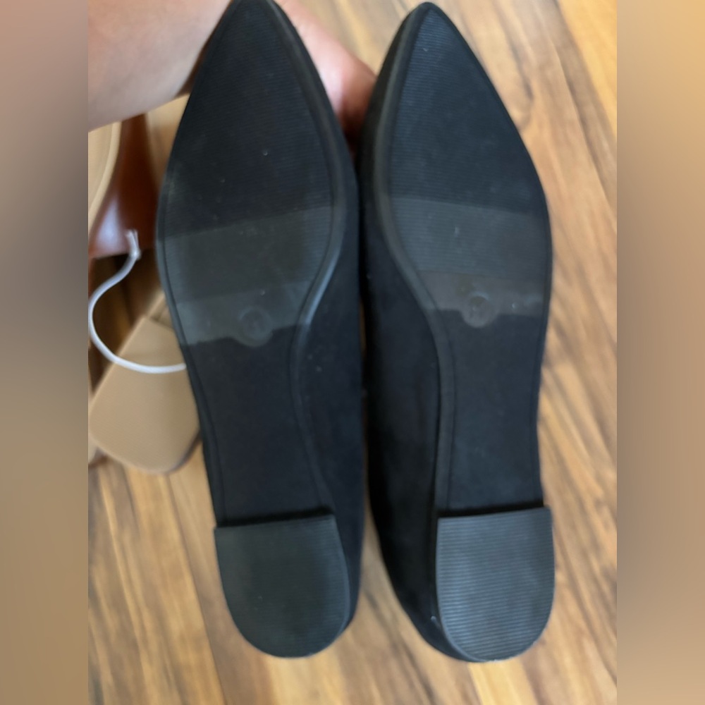 A New Day Camel Cognac Sandals Black Suede Pointed Flats size 11 - Picture 4 of 9